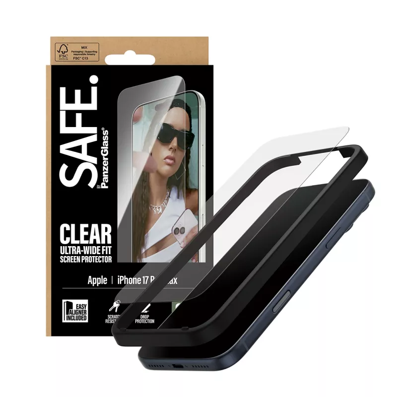 Screen protector PanzerGlass SAFE. by for iPhone 17 Pro Max — Ultra-Wide Fit, tempered glass, Dry install, 1 pcs