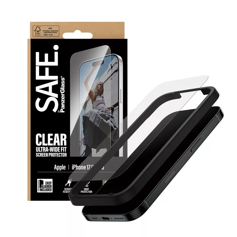 PanzerGlass SAFE. by ® Screen Protector iPhone 17 | iPhone 16 Pro | Ultra-Wide Fit w. EasyAligner