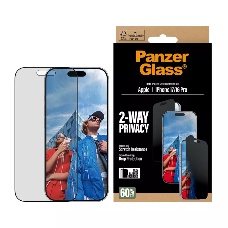 PanzerGlass ® 2-Way Privacy Screen Protector iPhone 17 | iPhone 16 Pro | Ultra-Wide Fit w. EasyAligner