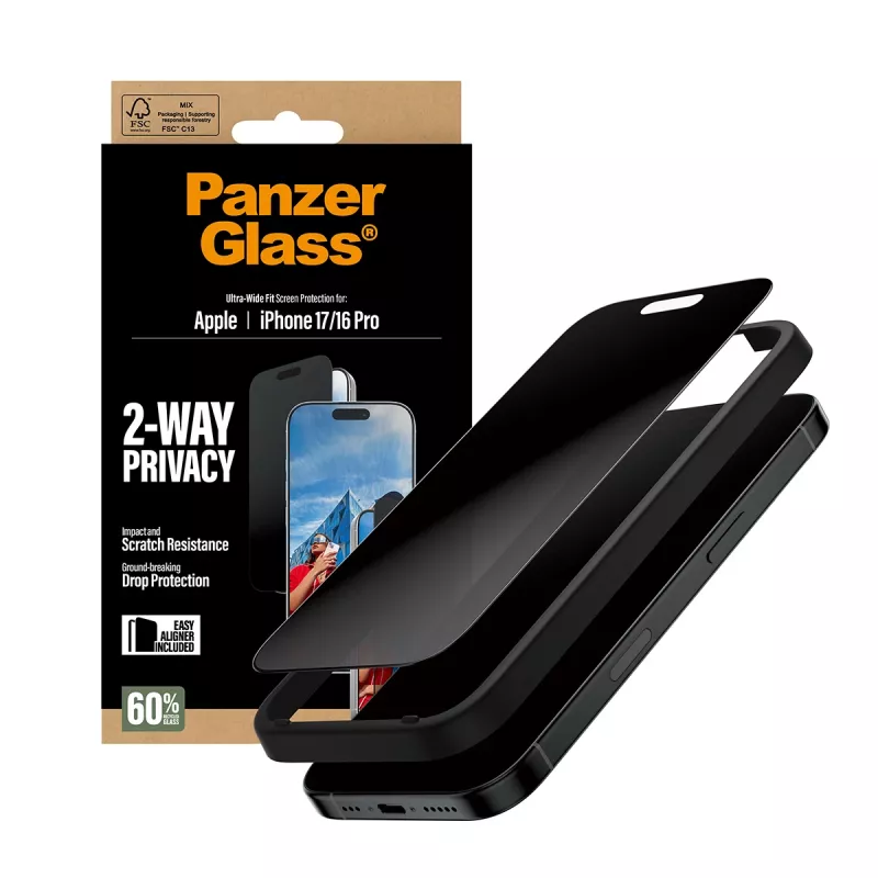 PanzerGlass ® 2-Way Privacy Screen Protector iPhone 17 | iPhone 16 Pro | Ultra-Wide Fit w. EasyAligner