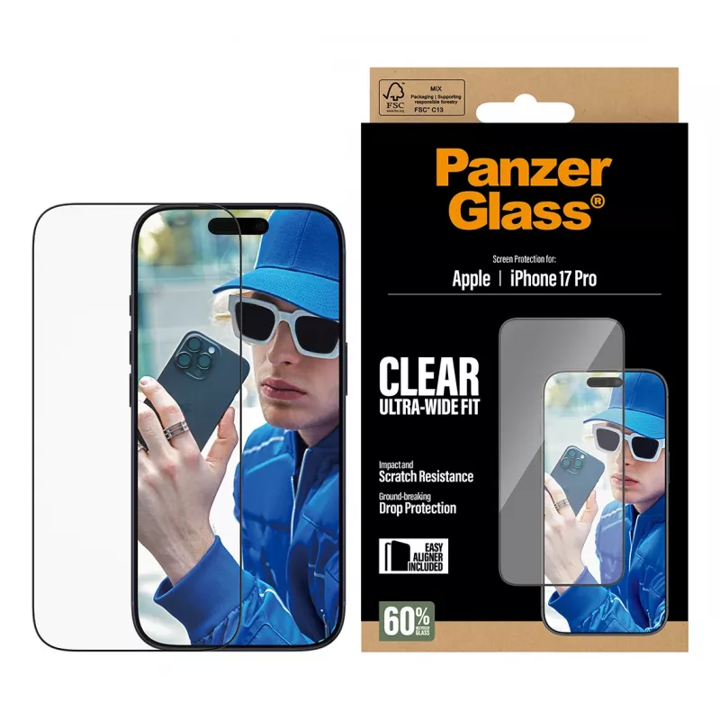 Screen Protector PanzerGlass iPhone 17 Pro Ultra-Wide Fit EasyAligner Scratch Shock Resistant