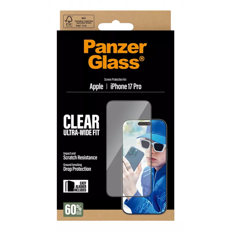 Screen Protector PanzerGlass iPhone 17 Pro Ultra-Wide Fit EasyAligner Scratch Shock Resistant