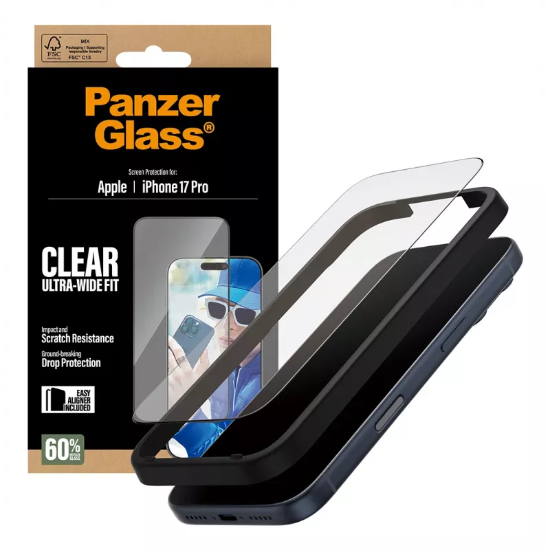 Screen Protector PanzerGlass iPhone 17 Pro Ultra-Wide Fit EasyAligner Scratch Shock Resistant
