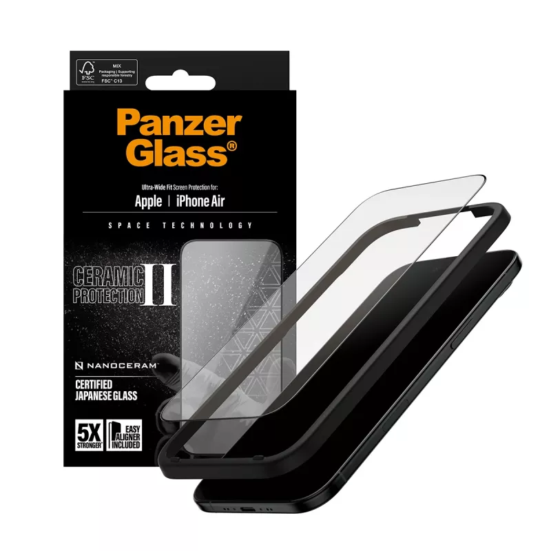 Screen protector PanzerGlass Ceramic II for iPhone Air Ultra-Wide Fit with EasyAligner Tempered glass PET Silicone Transparent 1 pc