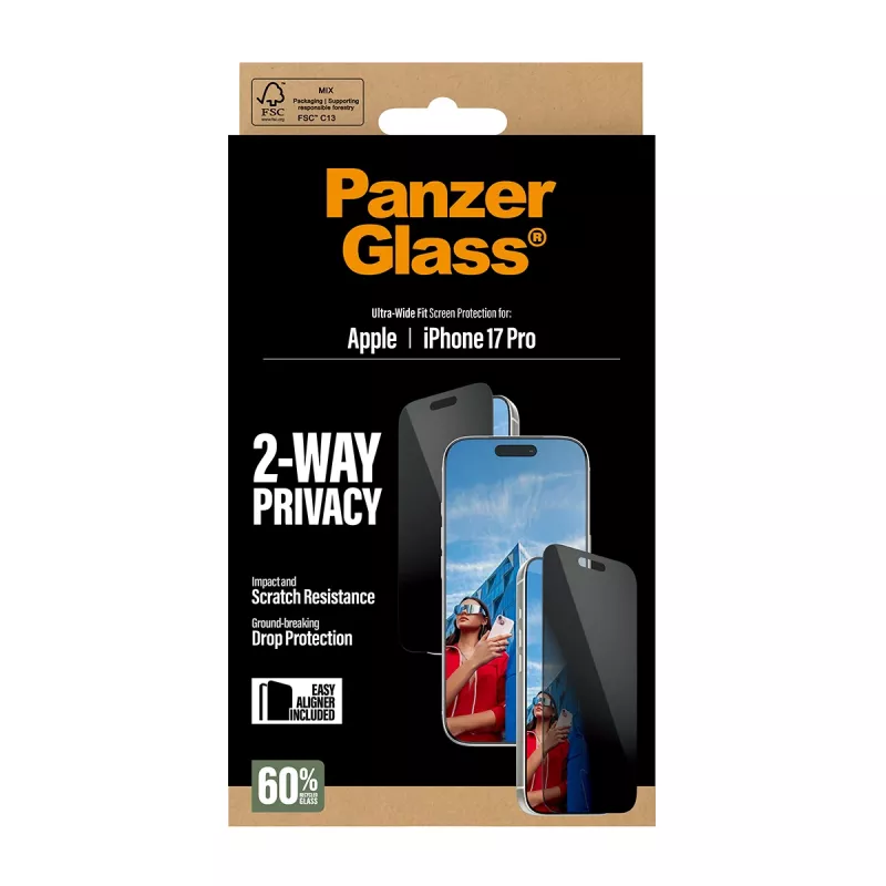 PanzerGlass ® 2-Way Privacy Screen Protector iPhone 17 Pro | Ultra-Wide Fit w. EasyAligner