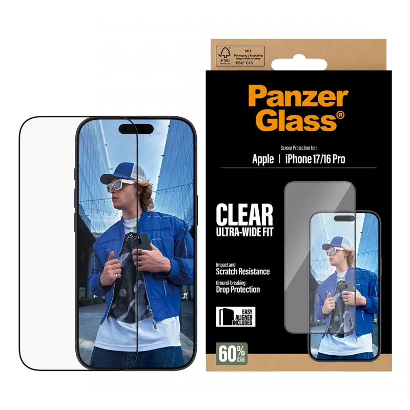 PanzerGlass ® Screen Protector iPhone 17 | iPhone 16 Pro | Ultra-Wide Fit w. EasyAligner