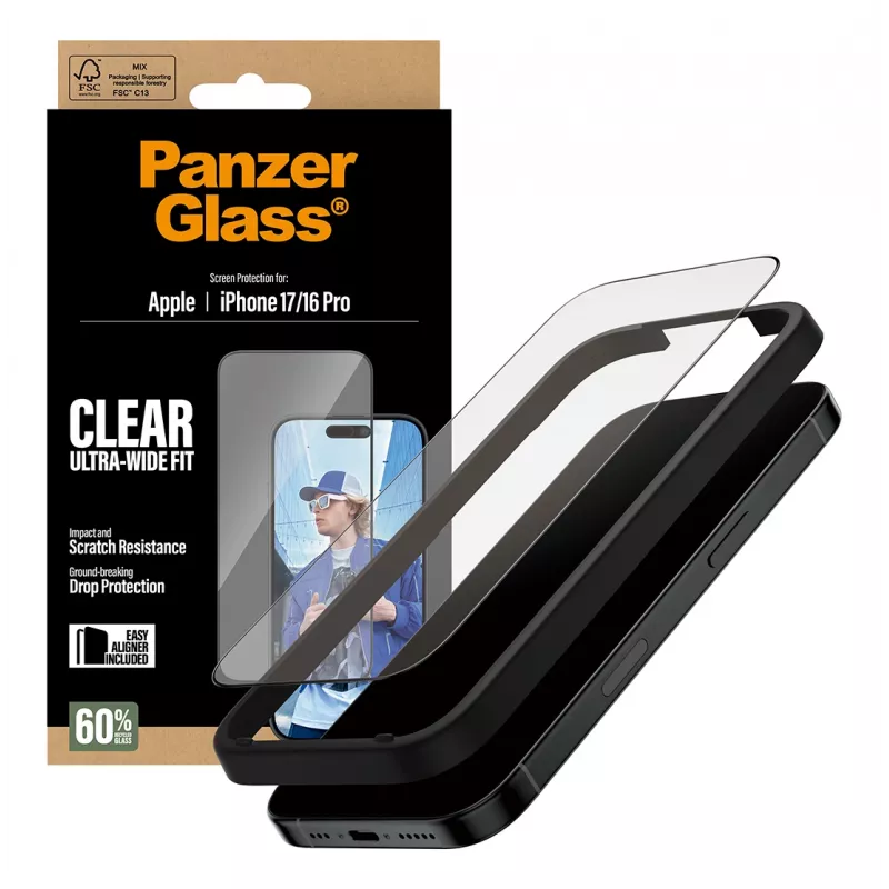 PanzerGlass ® Screen Protector iPhone 17 | iPhone 16 Pro | Ultra-Wide Fit w. EasyAligner