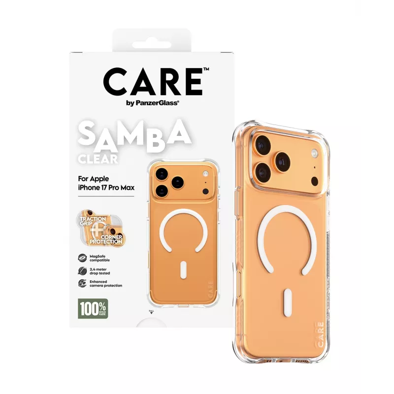 PanzerGlass CARE™ by ® Samba Case Transparent w. White MagSafe iPhone 17 Pro Max