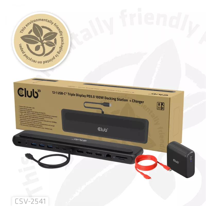 Docking station club 3d CSV-2541 USB-C with HDMI and DisplayPort outputs