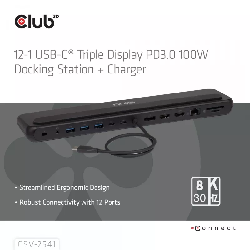 Docking station club 3d CSV-2541 USB-C with HDMI and DisplayPort outputs