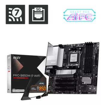 Motherboard MSI PRO B850M-P WIFI micro ATX, AMD B850, Socket AM5, 4×DDR5 DIMM, 3×M.2, Wi‑Fi 7, 5Gb LAN