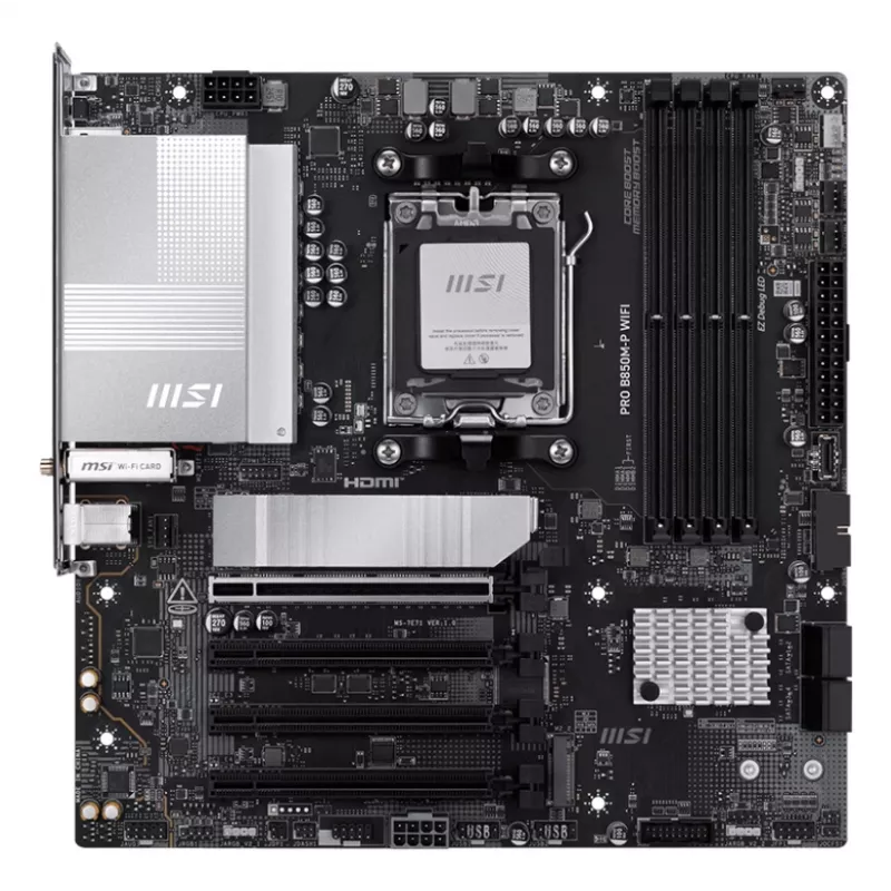 Motherboard MSI PRO B850M-P WIFI micro ATX, AMD B850, Socket AM5, 4×DDR5 DIMM, 3×M.2, Wi‑Fi 7, 5Gb LAN