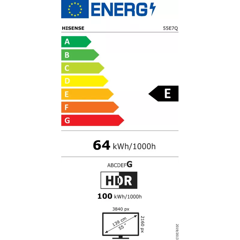 LED TV Hisense 55E7Q 55 inch QLED 4K UHD (3840x2160), VIDAA, Wi‑Fi, Bluetooth, HDR10, 60Hz, 20W, Black