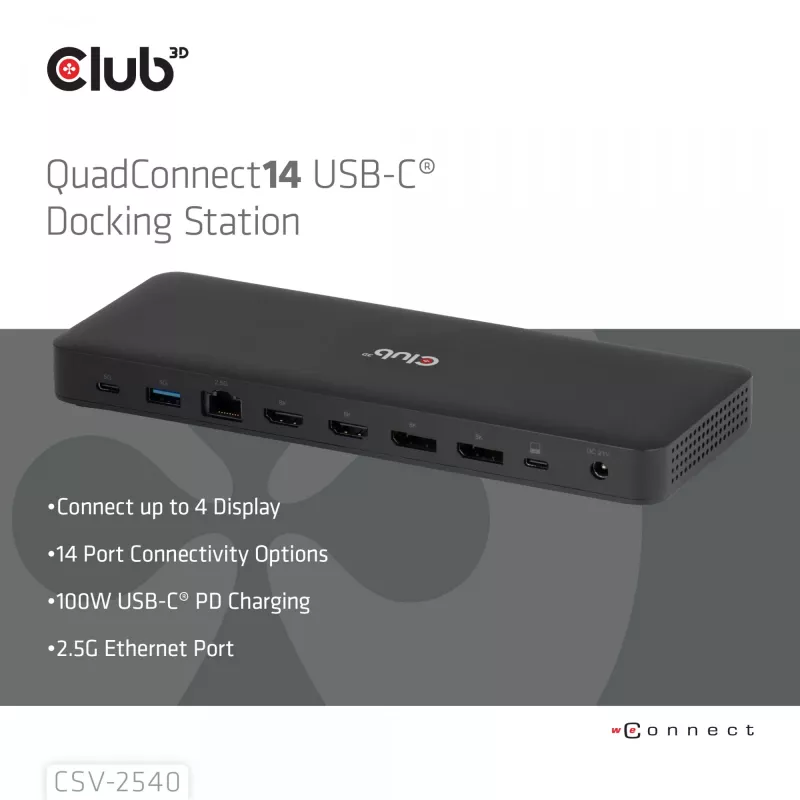 Docking station CLUB 3D 14-1 USB-C Quad Display USB4 with 2× USB 2.0 ports
