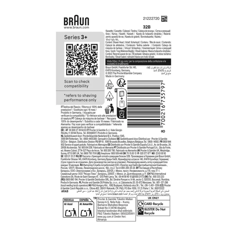 Shaving head for BRAUN Series 3 model 735797 — 1 replacement head, black stainless steel