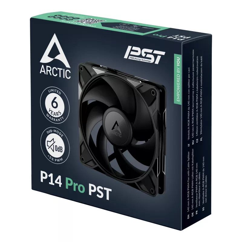 ARCTIC P14 Pro PST 140 mm PWM Fan with Cable Splitter, Fan, 14 cm, 400 RPM, 2500 RPM, 186 m³/h, Black