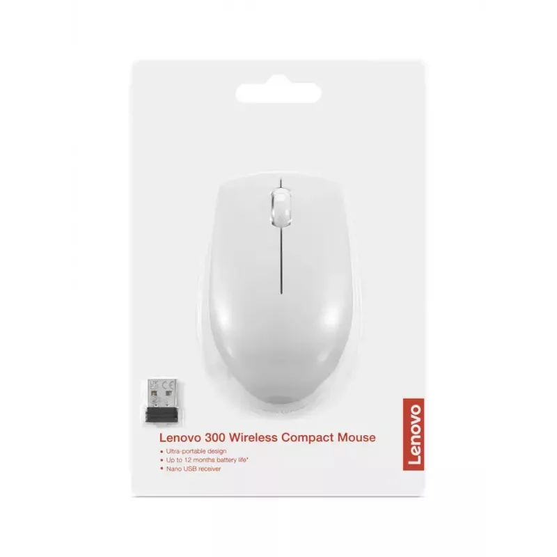 Wireless compact mouse Lenovo Compact Mouse with battery — ambidextrous, 1000 DPI, RF wireless, 3 buttons, grey