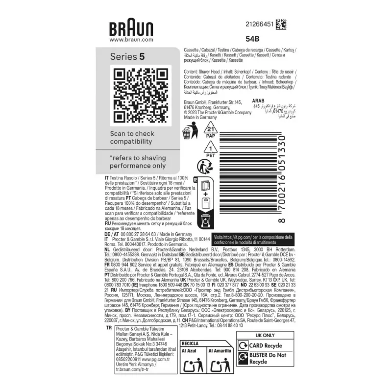 Shaving head BRAUN Series 5 54 B — 1 replacement head, black stainless steel
