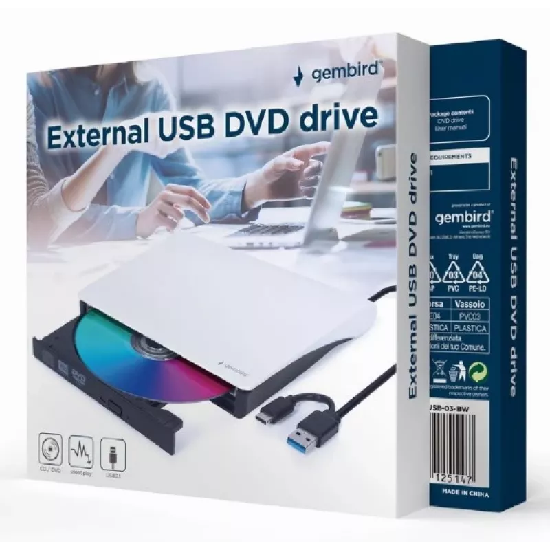 GEMBIRD External USB DVD Drive, Black-White