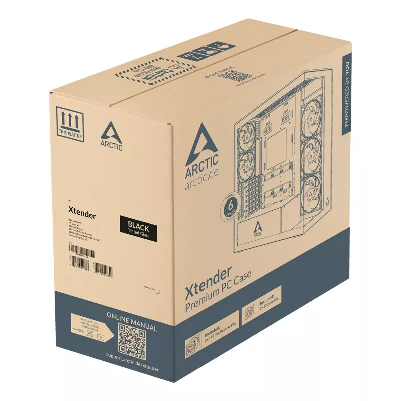 ARCTIC Xtender (Black) Premium E-ATX PC Case, Midi Tower, PC, Black, EATX, Metal, Tempered glass, Gaming