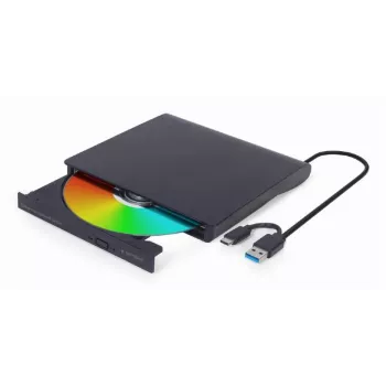 Internal DVD±RW drive Gembird DVD-USB-031 — USB Type-C, 24x CD / 8x DVD, front-loading, black, 140×18×140 mm