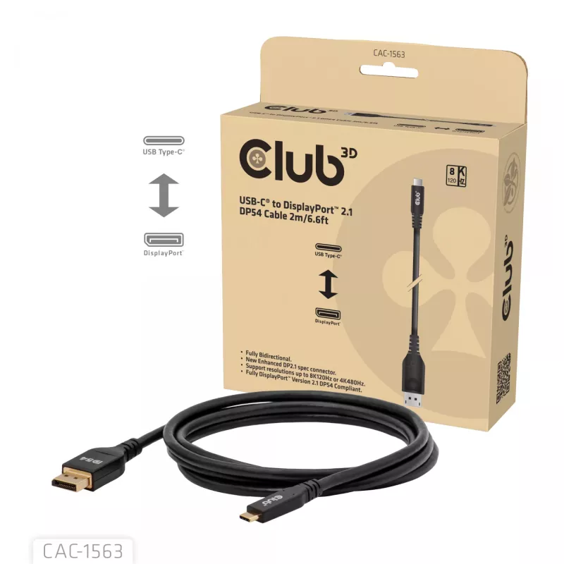 CLUB3D CAC-1563 video cable adapter 2 m USB Type-C DisplayPort Black
