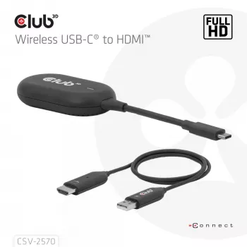 CLUB3D Wireless USB-C® to HDMI™, 1920 x 1080 pixels, AV transmitter & receiver, Wired & Wireless, Black, HDCP