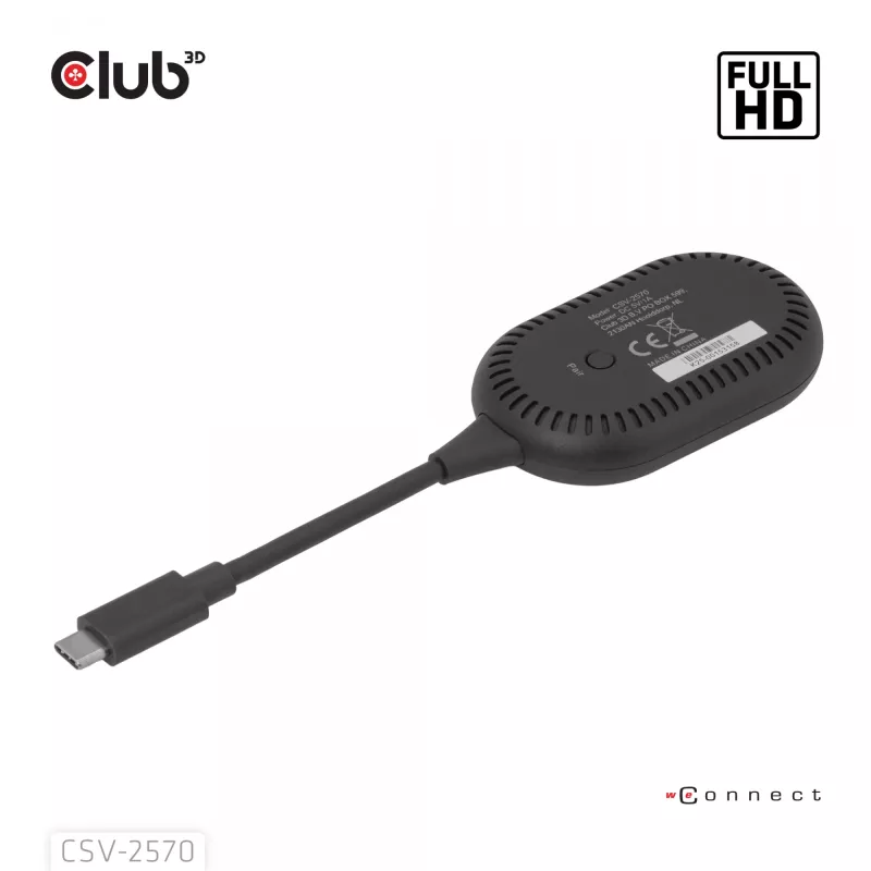 CLUB3D Wireless USB-C® to HDMI™, 1920 x 1080 pixels, AV transmitter & receiver, Wired & Wireless, Black, HDCP