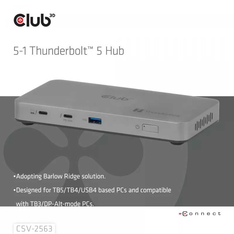 CLUB3D CSV-2563 5-1 Thunderbolt™ 5 Hub Triple video 5K60Hz Thunderbolt™ Share Certifi ed 180W