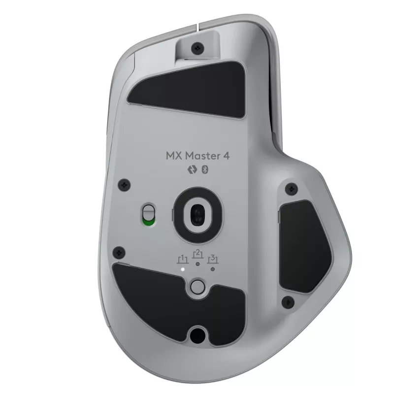 Logitech mouse MX Master 4 — right‑hand, laser 8000 DPI, RF Wireless + Bluetooth, 8 buttons, grey