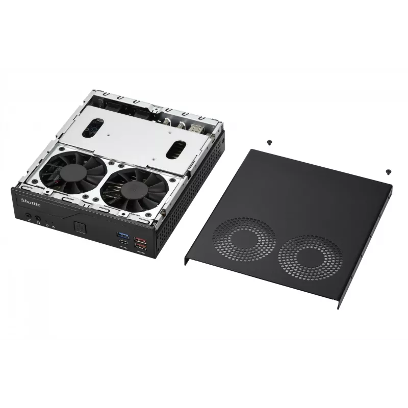 Shuttle Slim PC DH770 , S1700, 2x HDMI, 2x DP , 2x 2.5G LAN, 2x COM, 8x USB, 1x 2.5 inch, 2x M.2, 24/7 permanent operation, incl. VESA