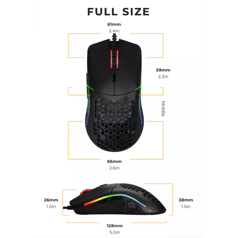 Glorious Gaming Glorious Model O Mouse Regular (Black), Right-hand, Optical, USB Type-A, 12000 DPI, Black