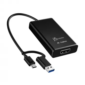 j5create JVA11-N 4K HDMI™ Capture Adapter, Black, USB 3.2 Gen 1 (3.1 Gen 1), 3840 x 2160 pixels, Aluminium, 0.19 m, Taiwan