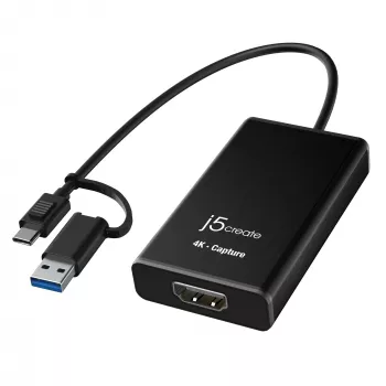 j5create JVA11-N 4K HDMI™ Capture Adapter, Black, USB 3.2 Gen 1 (3.1 Gen 1), 3840 x 2160 pixels, Aluminium, 0.19 m, Taiwan