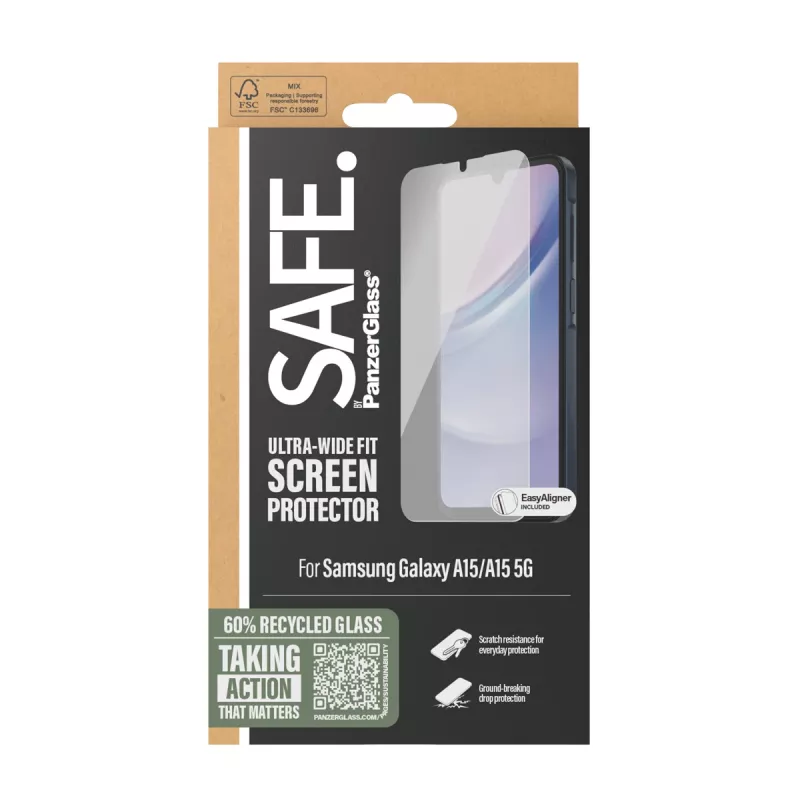 PanzerGlass SAFE. by ® Screen Protector by Samsung Galaxy A15 | A15 5G | Ultra-Wide Fit w. EasyAligner