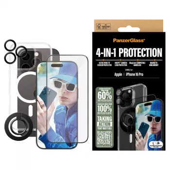 PanzerGlass ® 4-in-1 Protection Bundle iPhone 16 Pro, Apple, Apple - iPhone 16 Pro, Dry application, Scratch resistant, Shock resistant, Transparent, 1 pc(s)