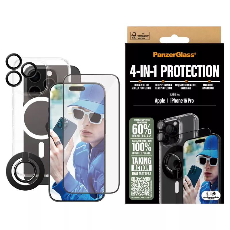 PanzerGlass ® 4-in-1 Protection Bundle iPhone 16 Pro, Apple, Apple - iPhone 16 Pro, Dry application, Scratch resistant, Shock resistant, Transparent, 1 pc(s)