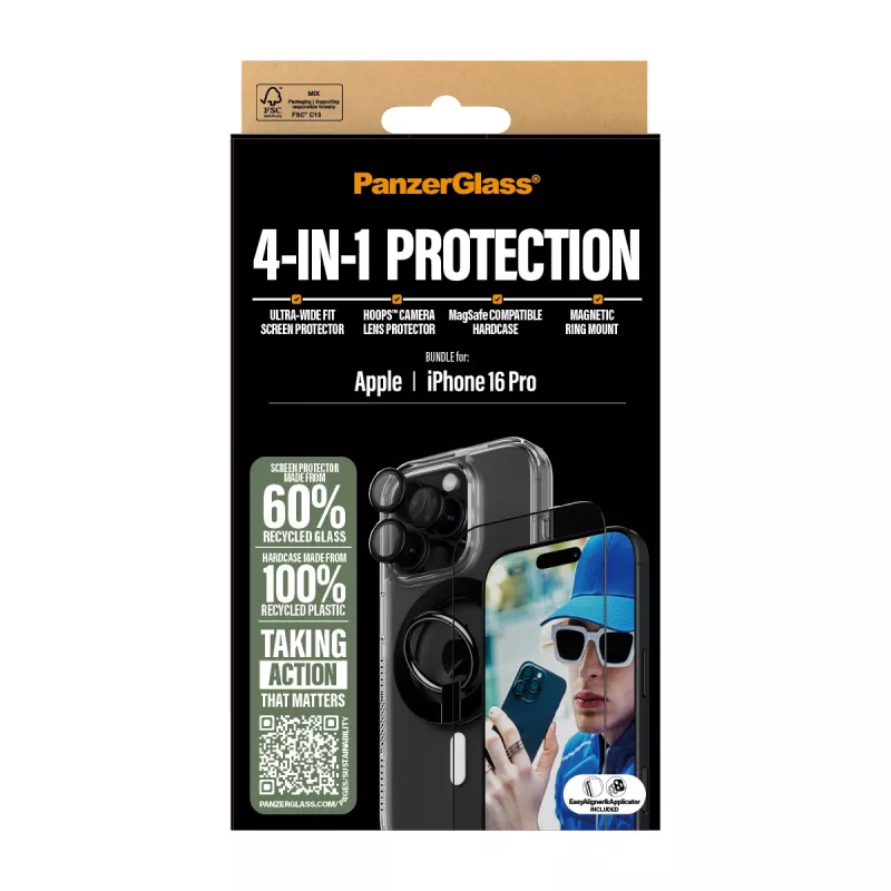 PanzerGlass ® 4-in-1 Protection Bundle iPhone 16 Pro, Apple, Apple - iPhone 16 Pro, Dry application, Scratch resistant, Shock resistant, Transparent, 1 pc(s)