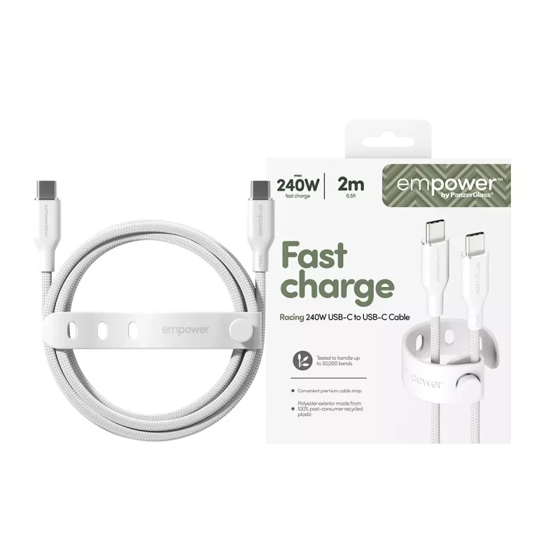 PanzerGlass empower™ by ® Racing 240W USB-C to USB-C Cable | USB 2.0 | 2M | Silver White