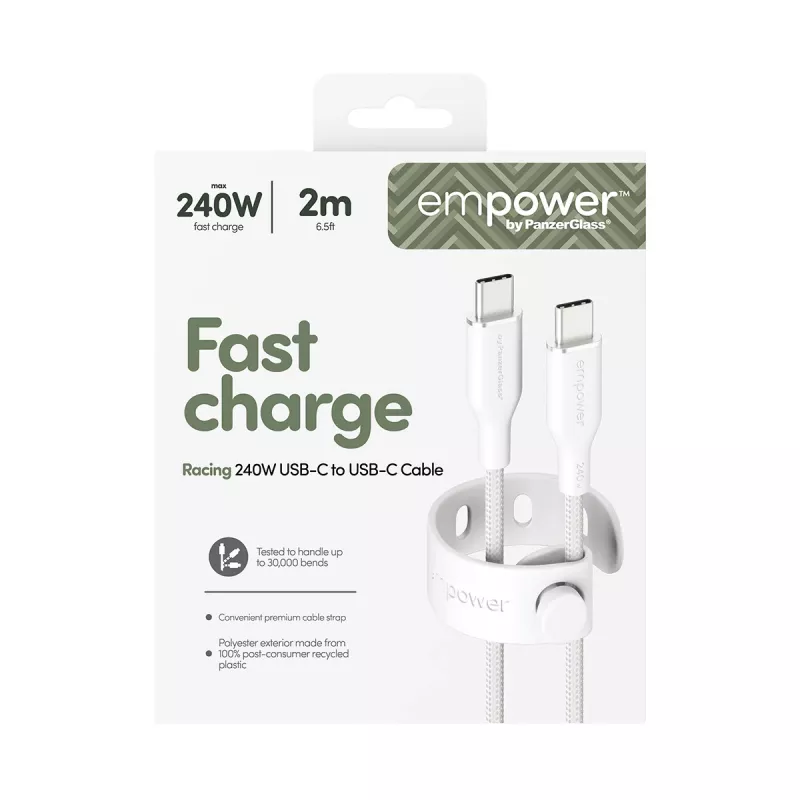 PanzerGlass empower™ by ® Racing 240W USB-C to USB-C Cable | USB 2.0 | 2M | Silver White