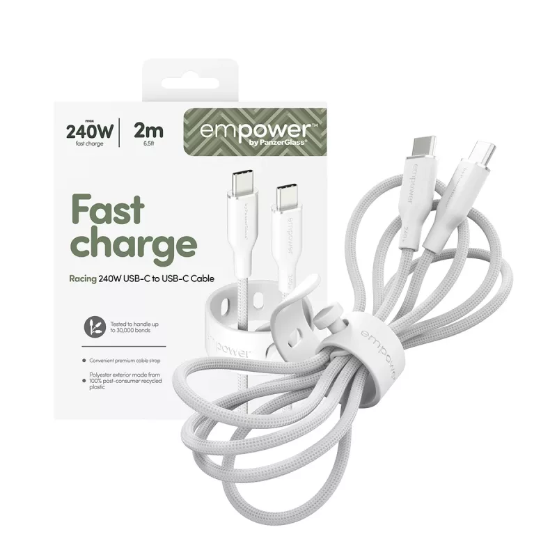 PanzerGlass empower™ by ® Racing 240W USB-C to USB-C Cable | USB 2.0 | 2M | Silver White