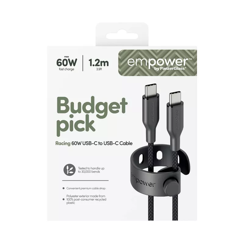 PanzerGlass empower™ by ® Racing 60W USB-C to USB-C Cable | USB 2.0 | 1.2M | Space Black