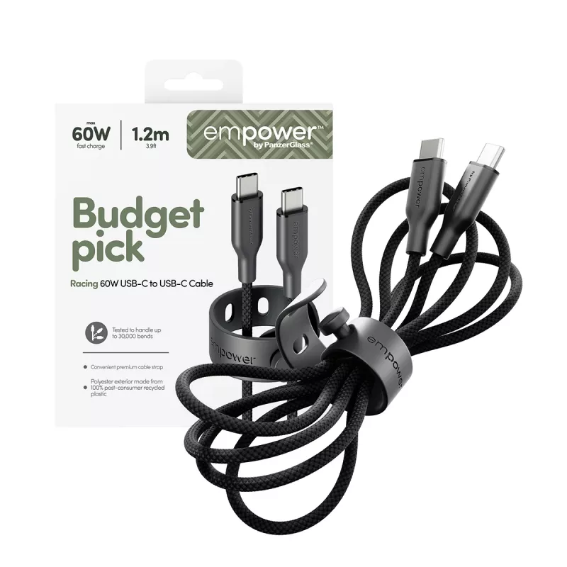 PanzerGlass empower™ by ® Racing 60W USB-C to USB-C Cable | USB 2.0 | 1.2M | Space Black
