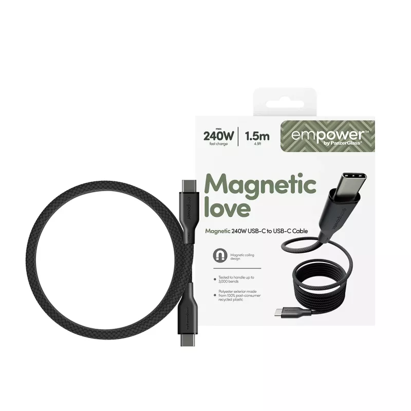 PanzerGlass empower™ by ® Magnetic 240W USB-C to USB-C Cable | USB 2.0 | 1.5M | Space Black