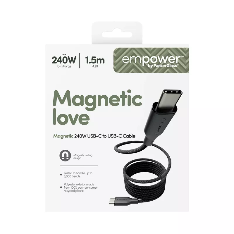 PanzerGlass empower™ by ® Magnetic 240W USB-C to USB-C Cable | USB 2.0 | 1.5M | Space Black