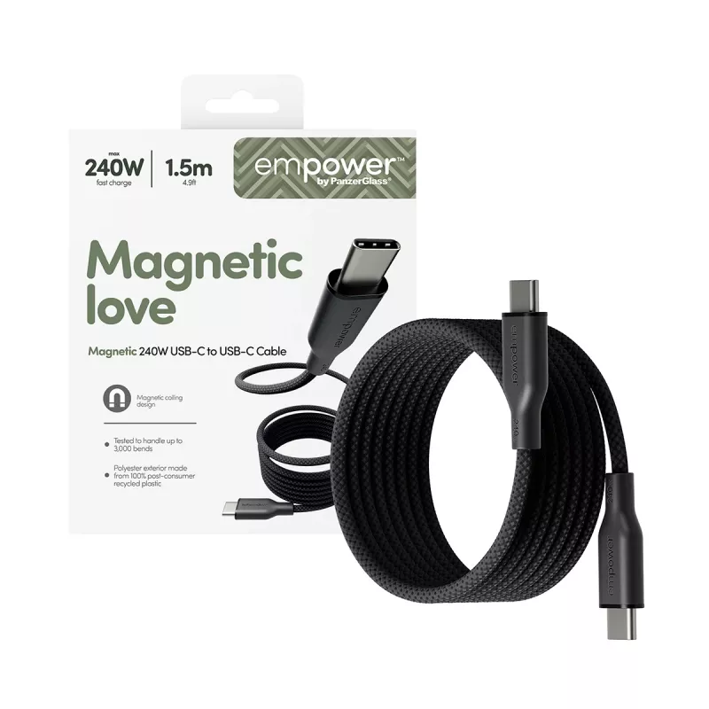 PanzerGlass empower™ by ® Magnetic 240W USB-C to USB-C Cable | USB 2.0 | 1.5M | Space Black