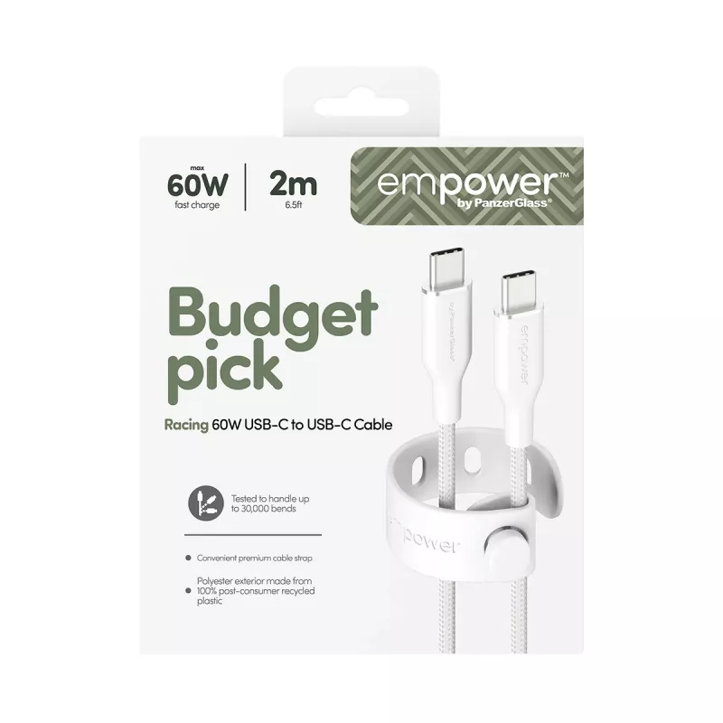 PanzerGlass empower™ by ® Racing 60W USB-C to USB-C Cable | USB 2.0 | 2M | Silver White
