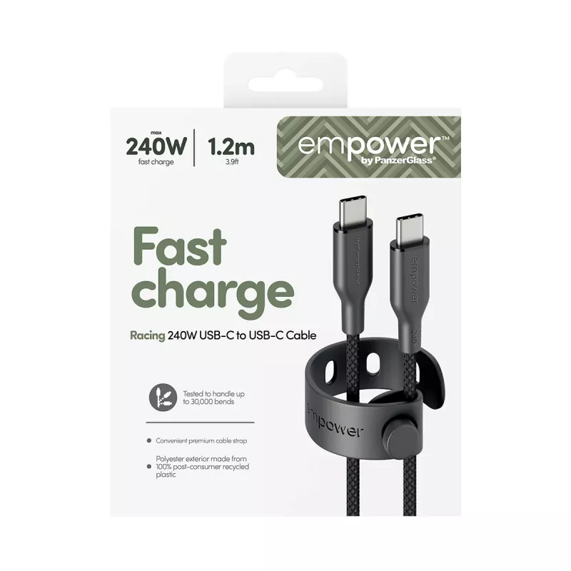 PanzerGlass empower™ by ® Racing 240W USB-C to USB-C Cable | USB 2.0 | 1.2M | Space Black