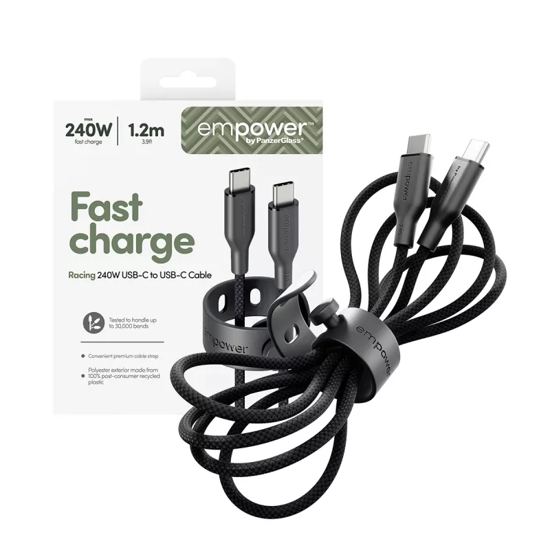 PanzerGlass empower™ by ® Racing 240W USB-C to USB-C Cable | USB 2.0 | 1.2M | Space Black
