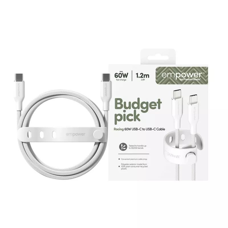 PanzerGlass empower™ by ® Racing 60W USB-C to USB-C Cable | USB 2.0 | 1.2M | Silver White